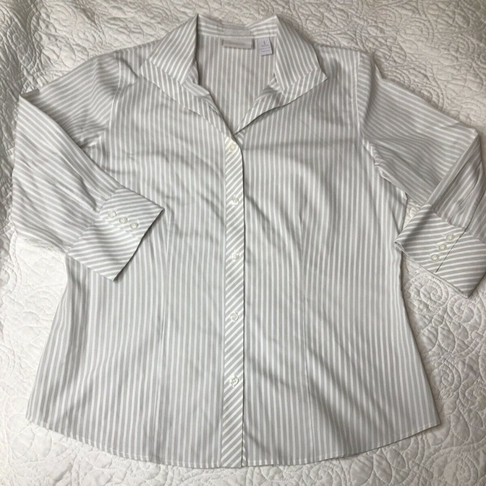 CHICO'S No Iron Subtle Stripe Button down sz 1
